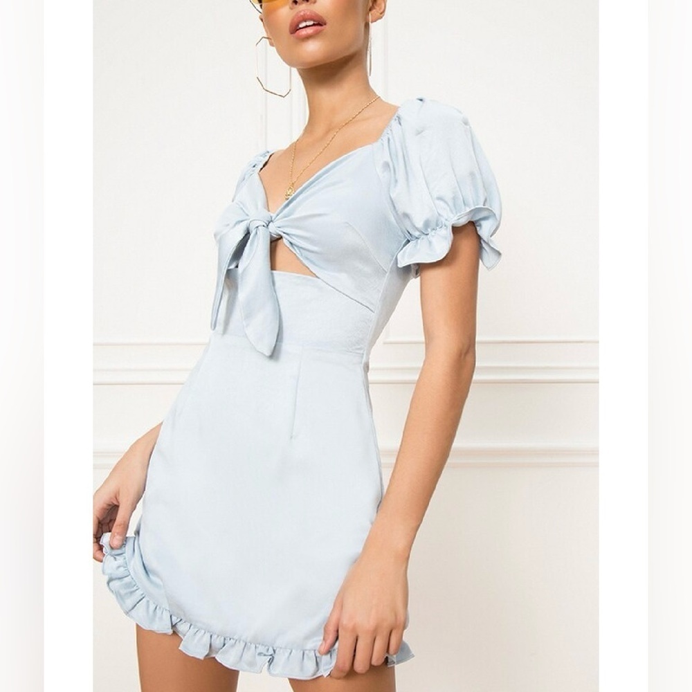 Superdown Jazmine Frill Dress Dusty Blue NWT Women’s Short Sleeve Dress Medium